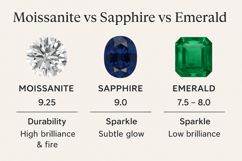 Moissanite vs Sapphire vs Emerald for Everyday Wear