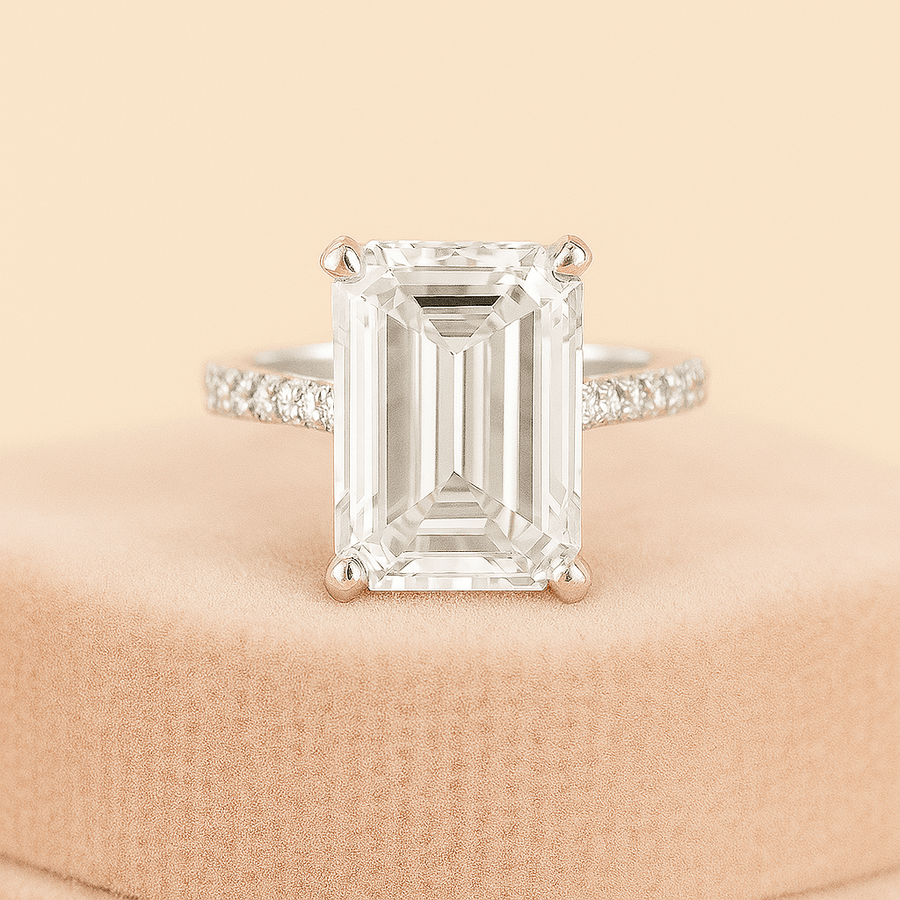 8 ct Emerald Cut Pavé Moissanite Ring • D Color VVS1 | Jewel Eternal™ - Jewel Eternal