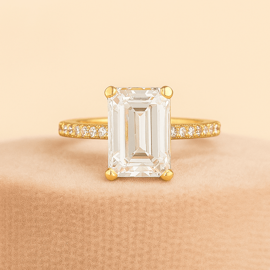 8 ct Emerald Cut Pavé Moissanite Ring • D Color VVS1 | Jewel Eternal™ - Jewel Eternal