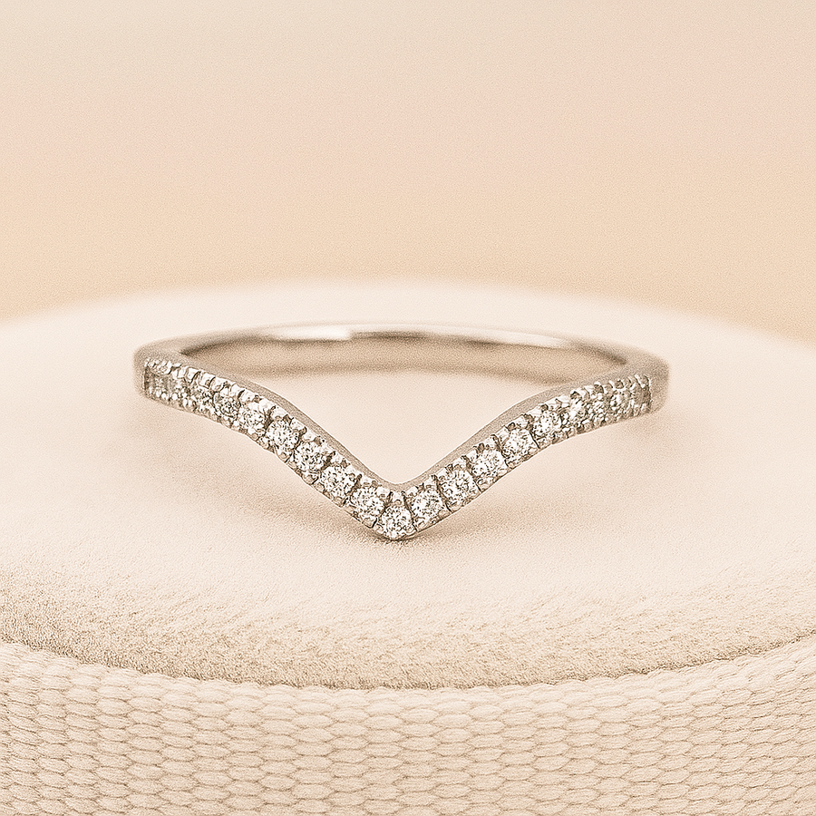 Chevron Pave Moissanite Band • D Color VVS1 Pave • Sterling Silver, 14K or Platinum