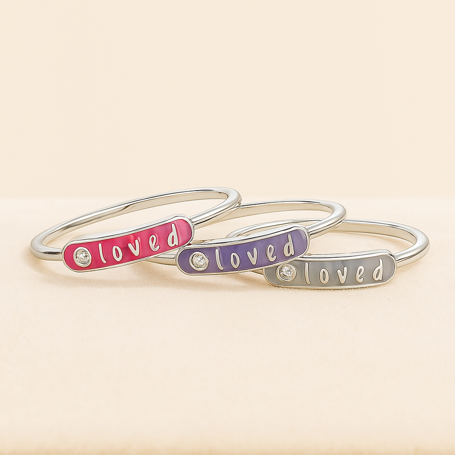 Word Arc Ring – “Loved” or “Bestie” in Sterling, Gold or Platinum