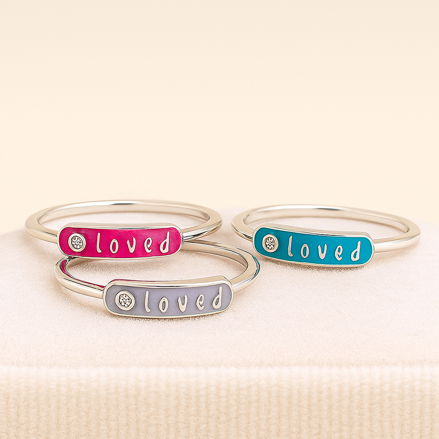 Word Arc Ring – “Loved” or “Bestie” in Sterling, Gold or Platinum