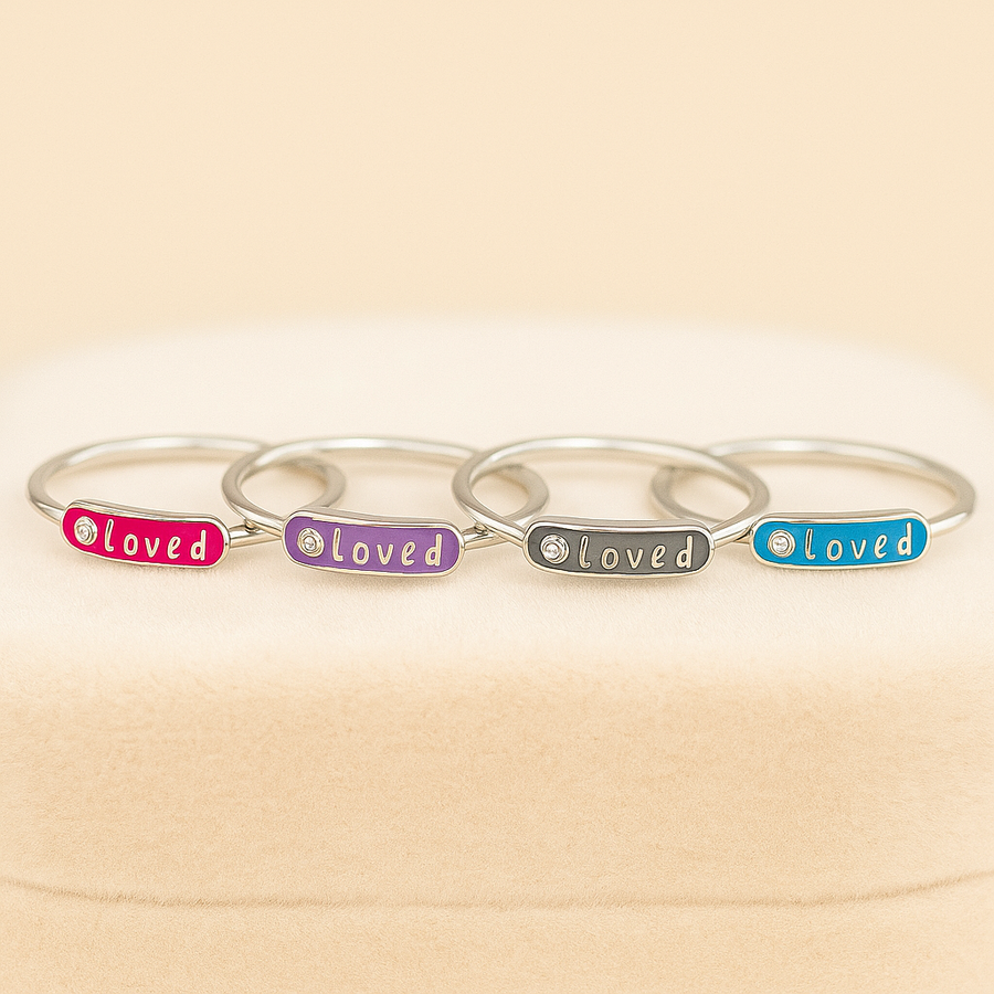 Word Arc Ring – “Loved” or “Bestie” in Sterling, Gold or Platinum