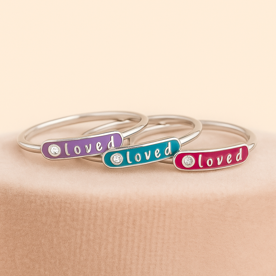 Word Arc Ring – “Loved” or “Bestie” in Sterling, Gold or Platinum