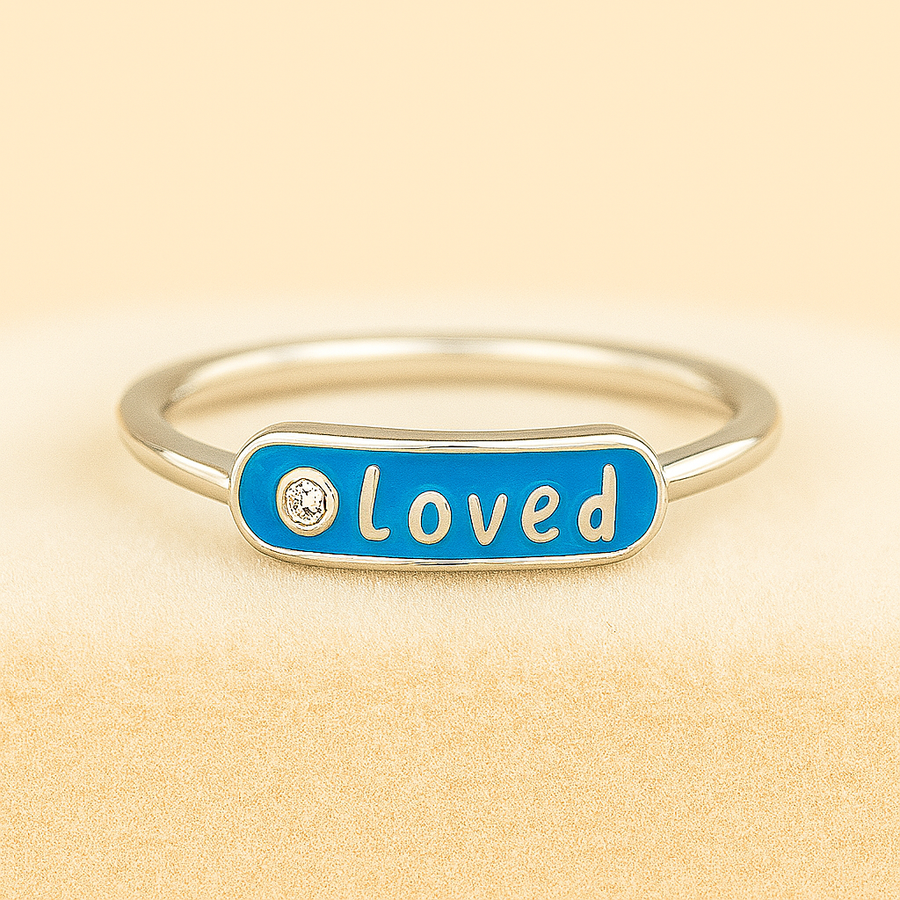 Word Arc Ring – “Loved” or “Bestie” in Sterling, Gold or Platinum