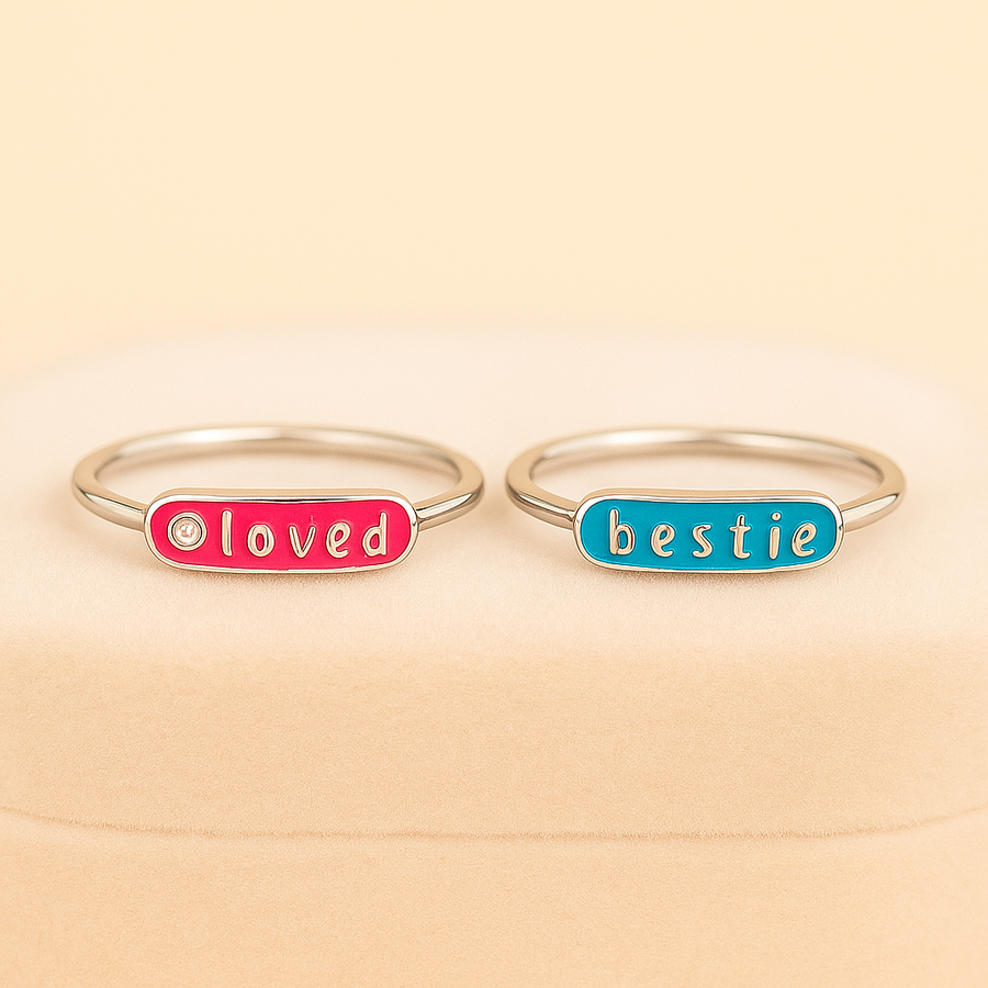 Word Arc Ring – “Loved” or “Bestie” in Sterling, Gold or Platinum
