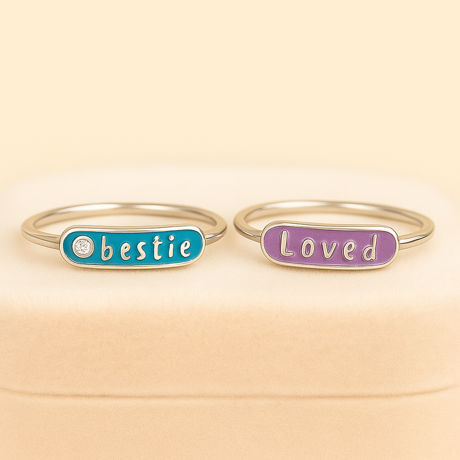 Word Arc Ring – “Loved” or “Bestie” in Sterling, Gold or Platinum