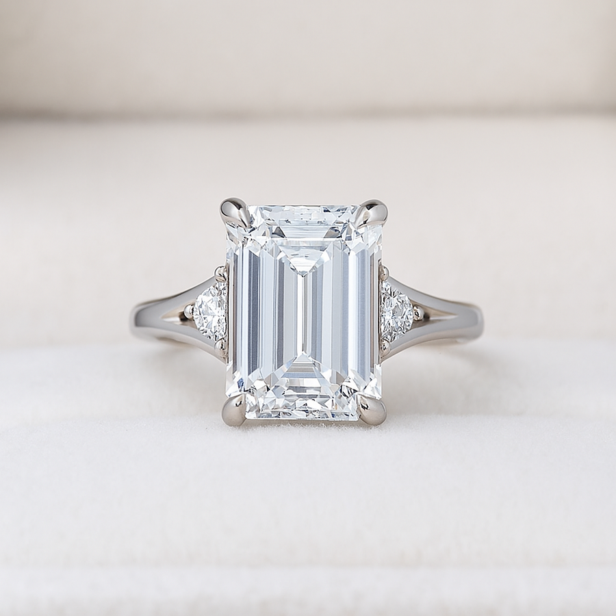 Emerald Twin™ 5ct Moissanite Ring • Side Baguettes • D VVS1 | Jewel Eternal