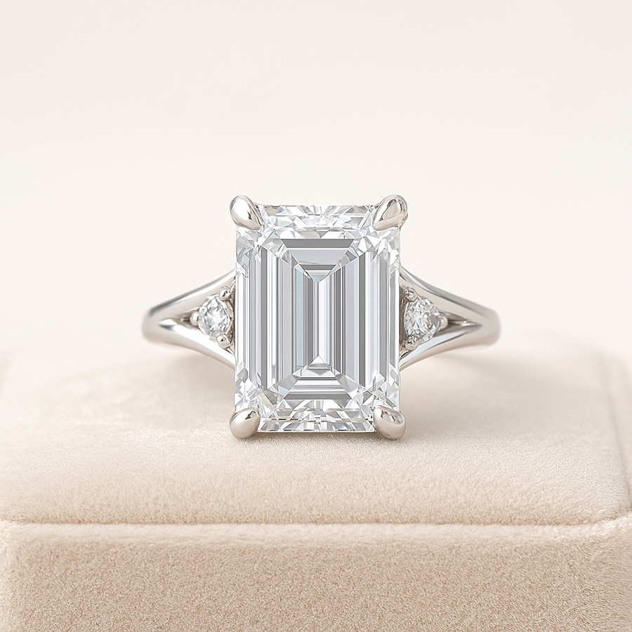Emerald Twin™ 5ct Moissanite Ring • Side Baguettes • D VVS1 | Jewel Eternal
