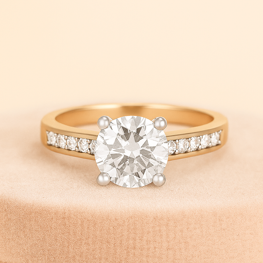 Galaxy Classic – 1.5 ct Moissanite Ring with Side Accents in Sterling, Gold or Platinum