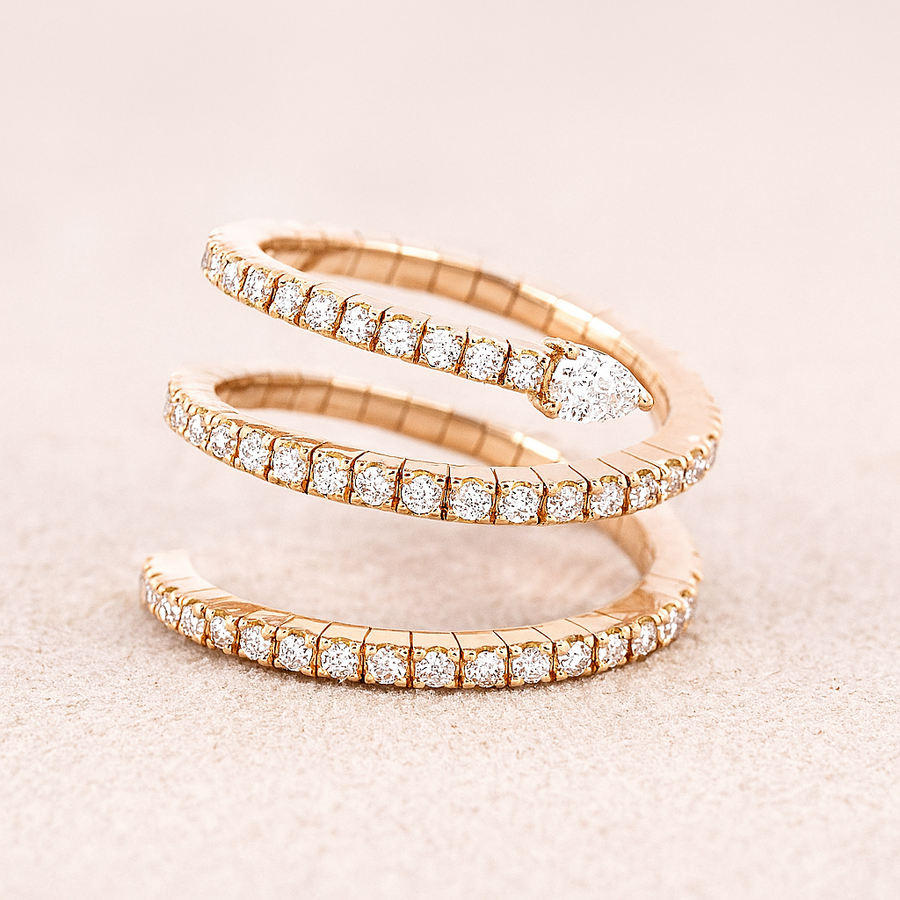 Snake Ring – Textured Coiled Moissanite Statement Ring in Sterling, Gold or Platinum