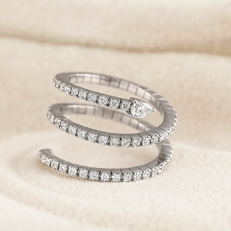 Snake Ring – Textured Coiled Moissanite Statement Ring in Sterling, Gold or Platinum