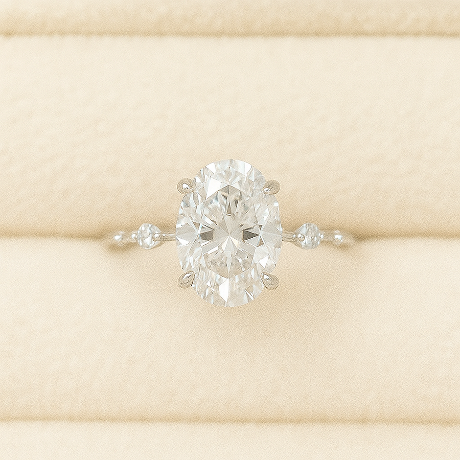 Mila – Tapered Moissanite Solitaire Ring in Sterling, Gold or Platinum
