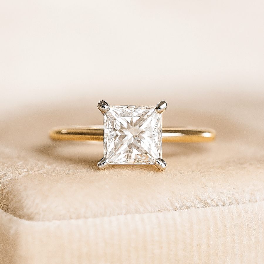 Modern Princess – 2 ct Princess Cut Moissanite Solitaire Ring in Sterling, Gold or Platinum