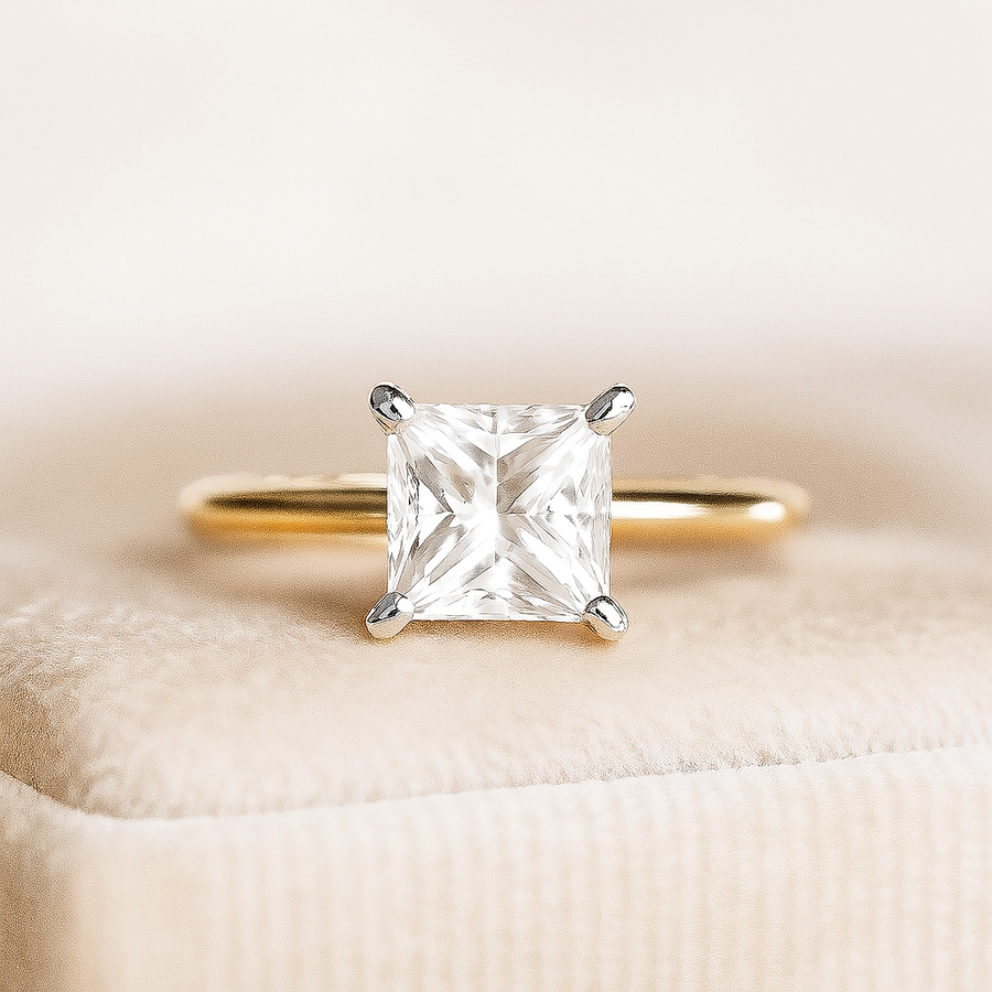 Modern Princess – 2 ct Princess Cut Moissanite Solitaire Ring in Sterling, Gold or Platinum