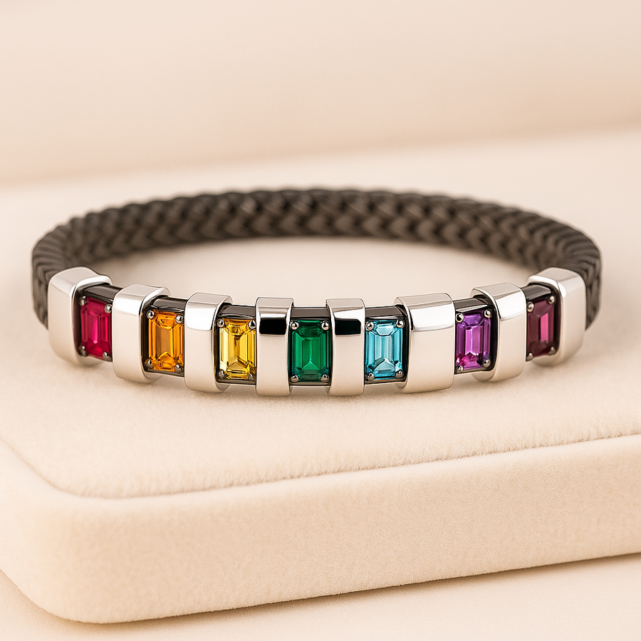 Rainbow Bracelet – 4.41 tcw Multi Gemstone Pride Baguette Bracelet in Silver, Gold or Platinum