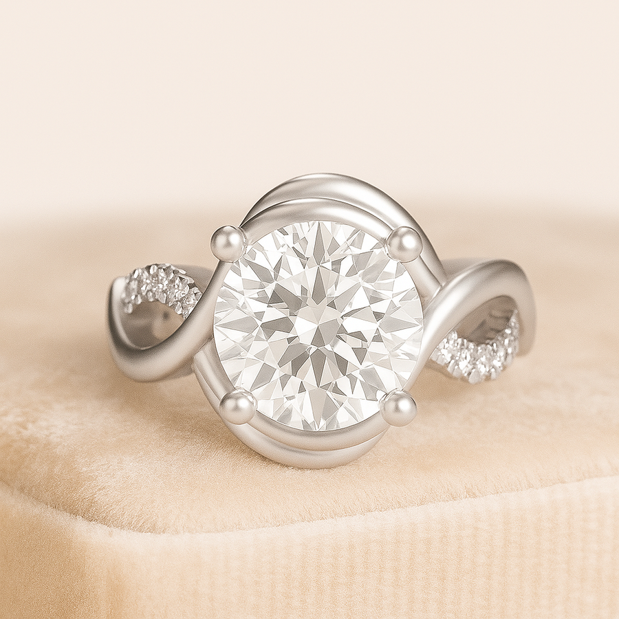 Twist of Fate – Curved Moissanite Ring with Intertwined Bands in Sterling, Gold or Platinum