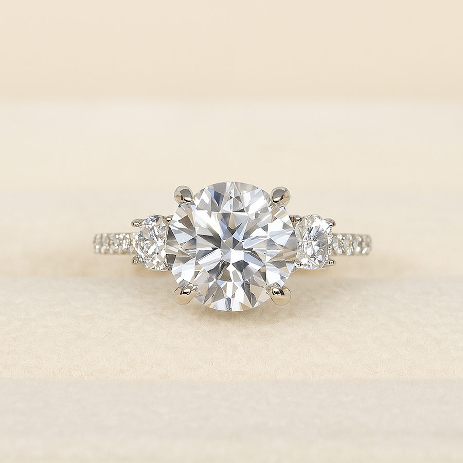 Triple Romance – Three-Stone Moissanite Ring in Sterling, Gold or Platinum