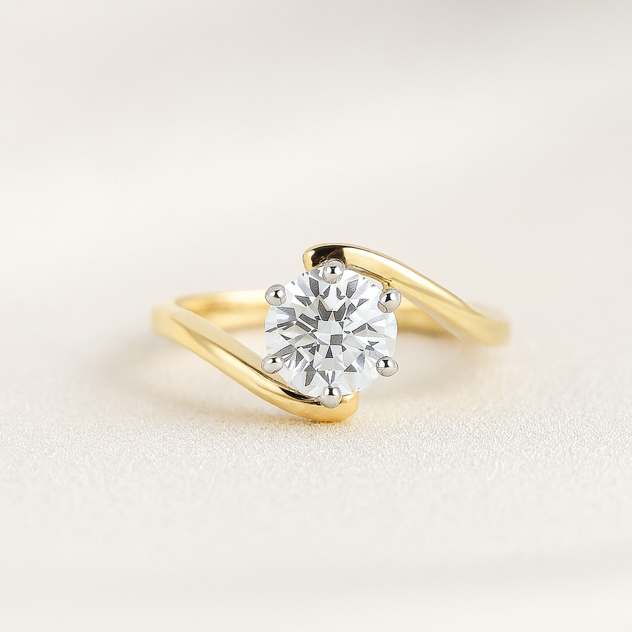 Grand Twist – Round Moissanite Solitaire Ring with Twisted Band in Sterling, Gold or Platinum, 1.5ct, 2ct, or 3ct