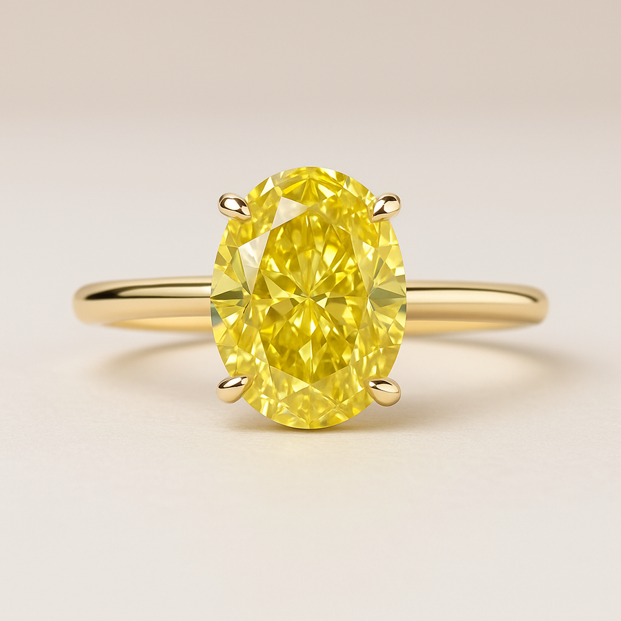 Daily Sunshine – 5 ct Vivid Yellow Oval Moissanite Ring in Solid Gold or Platinum