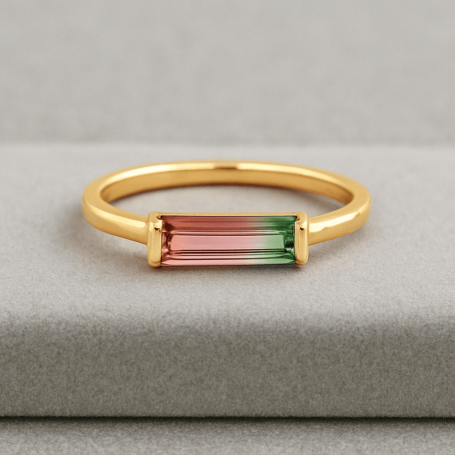 Bi - color Watermelon Tourmaline Bar Ring - Jewel Eternal