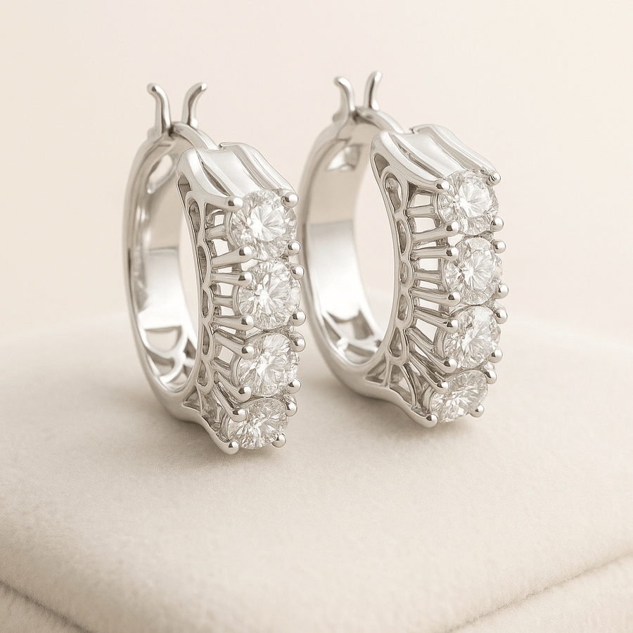 Creole Hoop Earrings – 2 tcw Moissanite Hoops in Sterling, Gold or Platinum - Jewel Eternal
