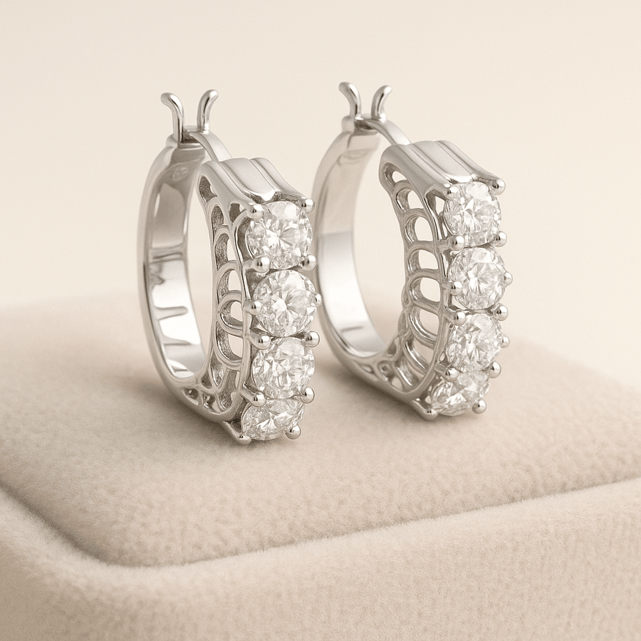 Creole Hoop Earrings – 2 tcw Moissanite Hoops in Sterling, Gold or Platinum - Jewel Eternal