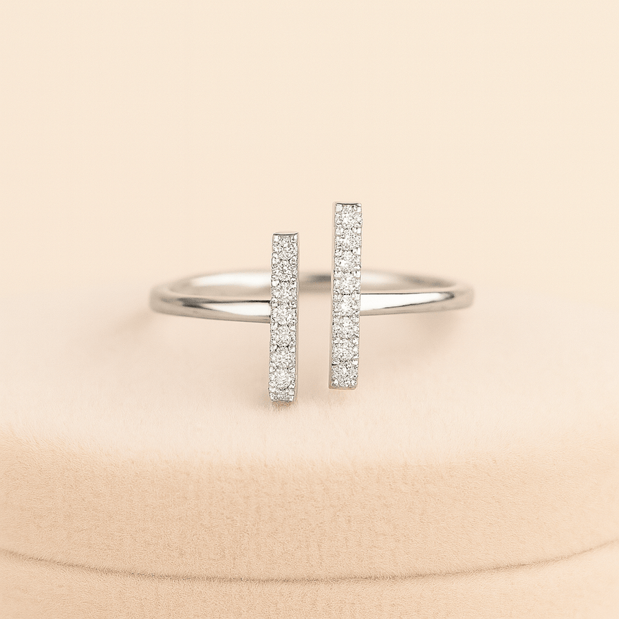 Crystal Double – Double - Bar Pavé Moissanite Ring in Sterling, Gold or Platinum - Jewel Eternal