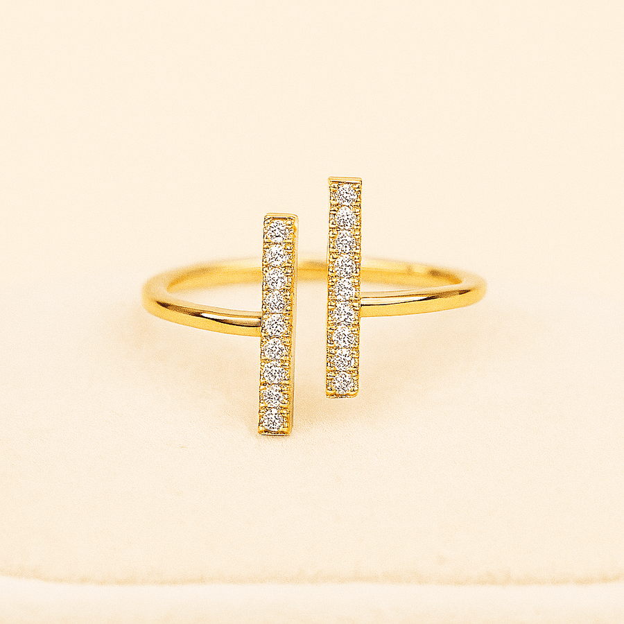 Crystal Double – Double - Bar Pavé Moissanite Ring in Sterling, Gold or Platinum - Jewel Eternal