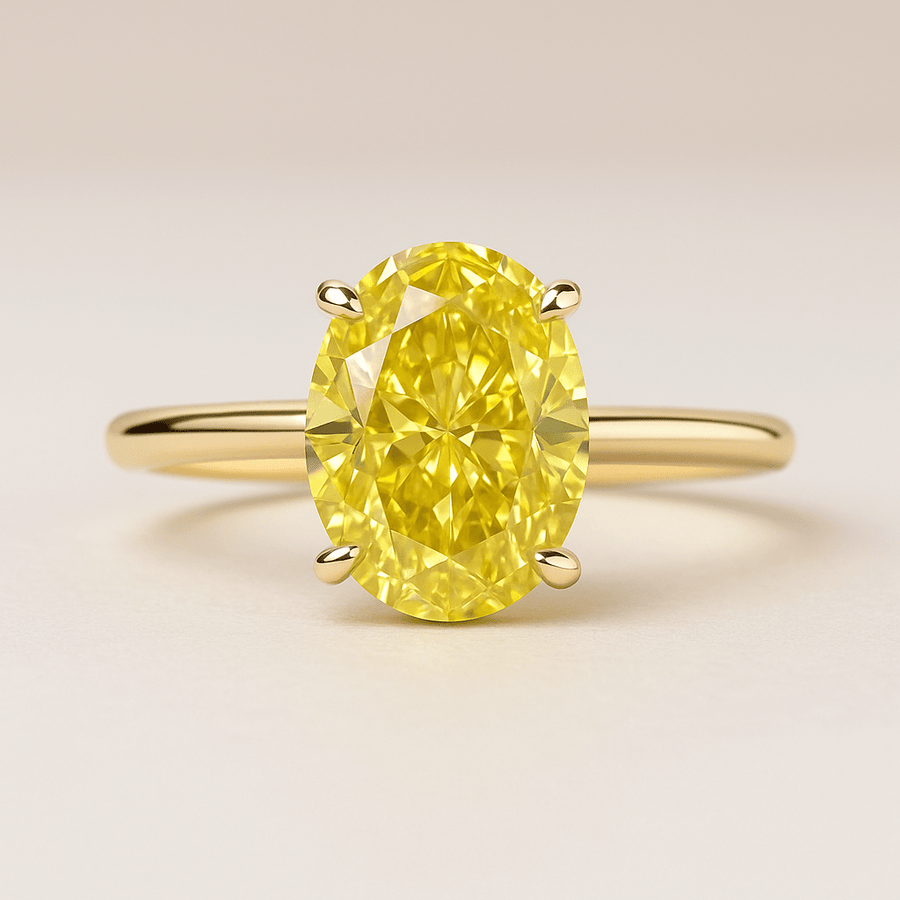 Daily Sunshine – 5 ct Vivid Yellow Oval Moissanite Ring in Solid Gold or Platinum - Jewel Eternal