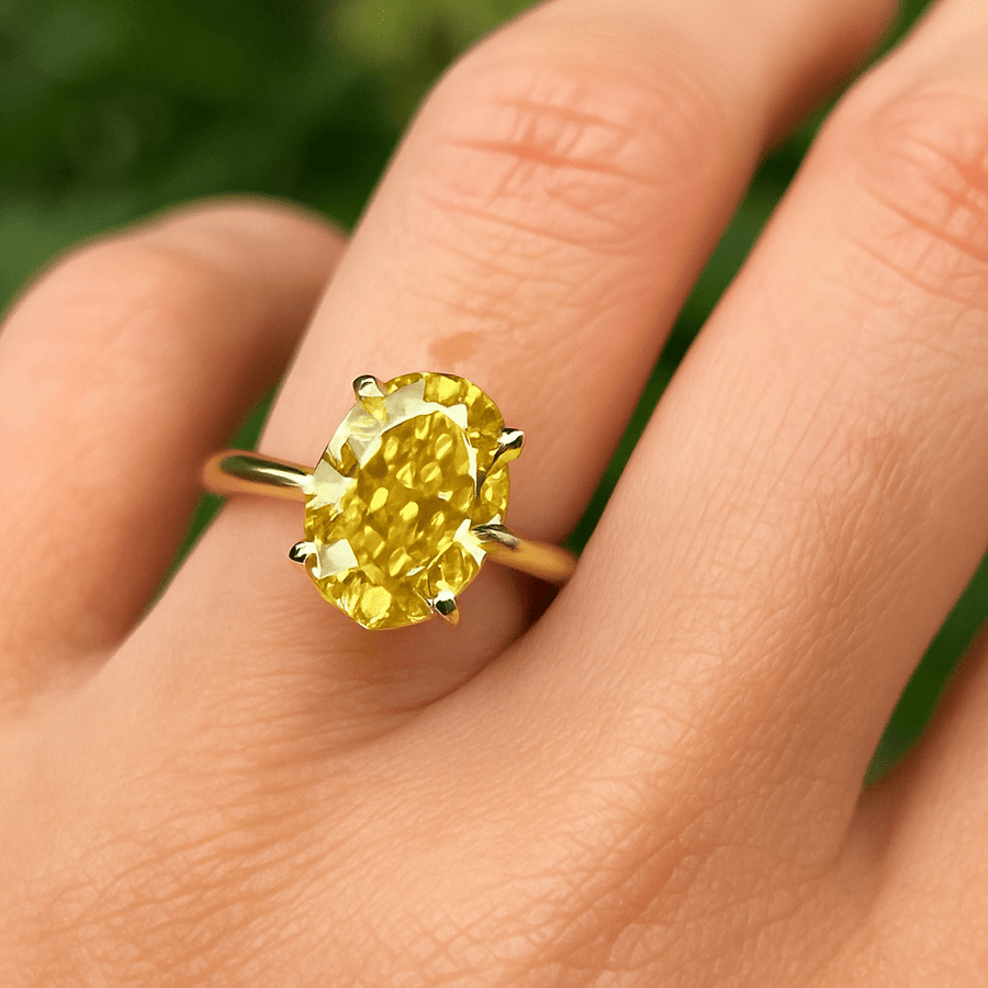 Daily Sunshine – 5 ct Vivid Yellow Oval Moissanite Ring in Solid Gold or Platinum - Jewel Eternal