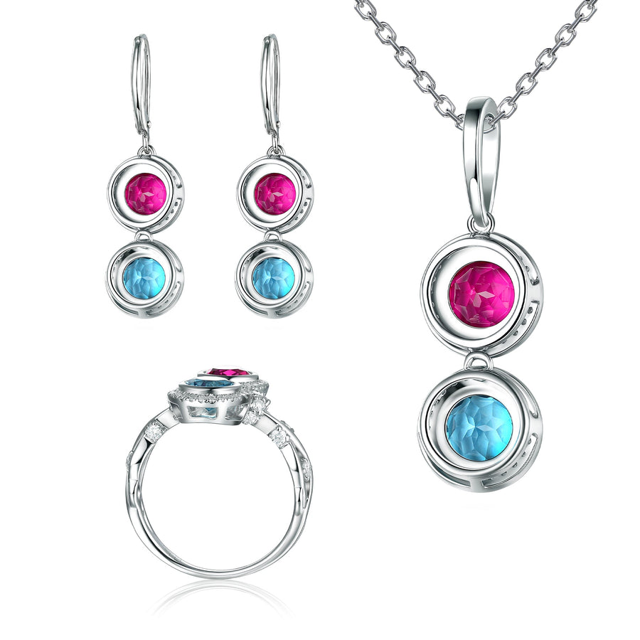 Double BirthStone 3 Piece Set - Ring, Pendant Necklace, Earring - Jewel Eternal