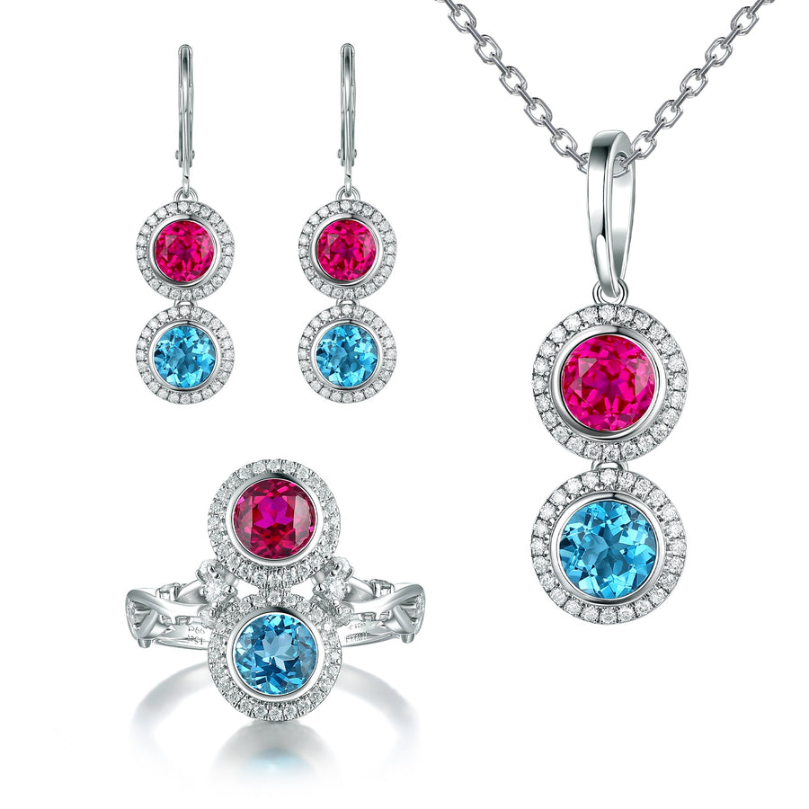 Double BirthStone 3 Piece Set - Ring, Pendant Necklace, Earring - Jewel Eternal
