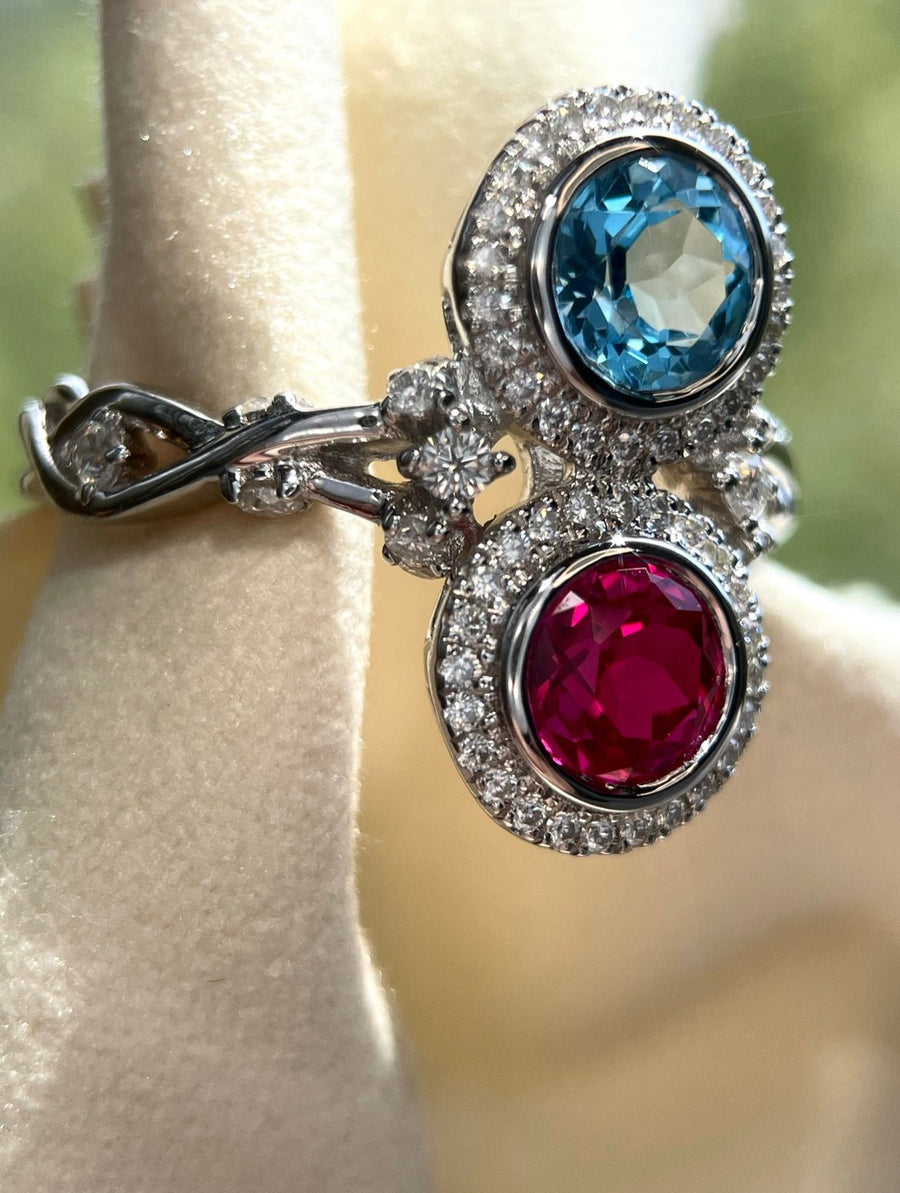 Double BirthStone 3 Piece Set - Ring, Pendant Necklace, Earring - Jewel Eternal