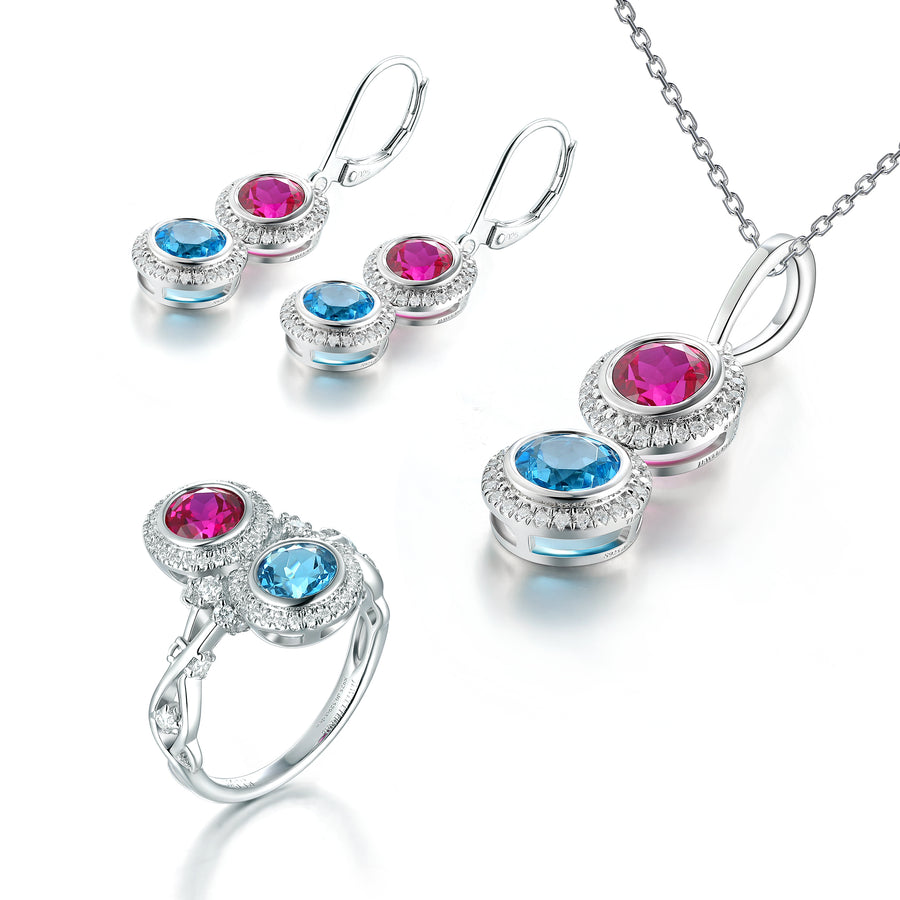 Double BirthStone 3 Piece Set - Ring, Pendant Necklace, Earring