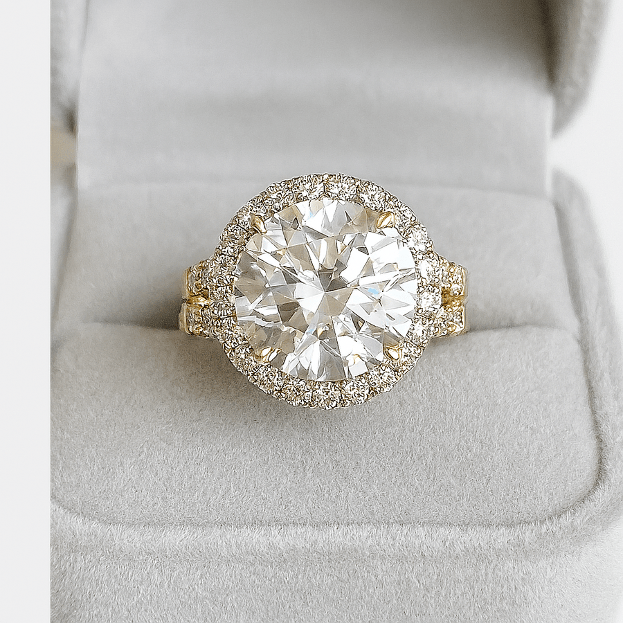 Dreamboat Heaven – 6 ct Halo Moissanite Ring | Sterling, 14 K & Platinum - Jewel Eternal