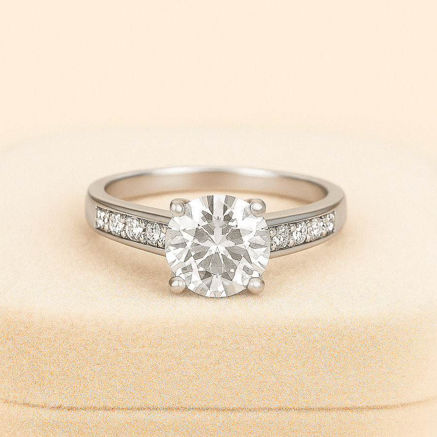 Galaxy Classic – 1.5 ct Moissanite Ring with Side Accents in Sterling, Gold or Platinum - Jewel Eternal