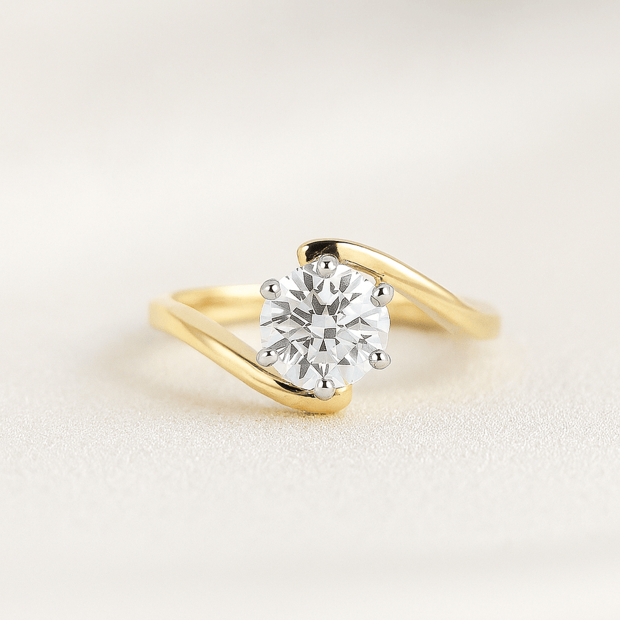 Grand Twist – Round Moissanite Solitaire Ring with Twisted Band in Sterling, Gold or Platinum, 1.5ct, 2ct, or 3ct - Jewel Eternal