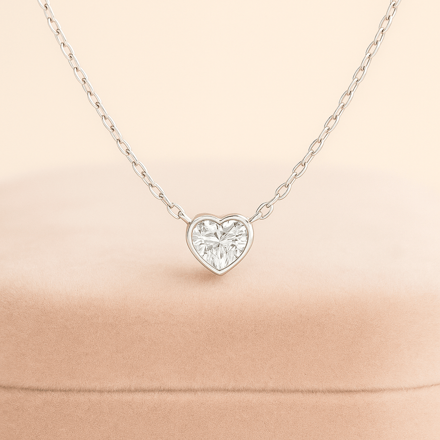Hearthaway – Heart Shaped Moissanite Pendant Necklace in Sterling, Gold or Platinum - Jewel Eternal