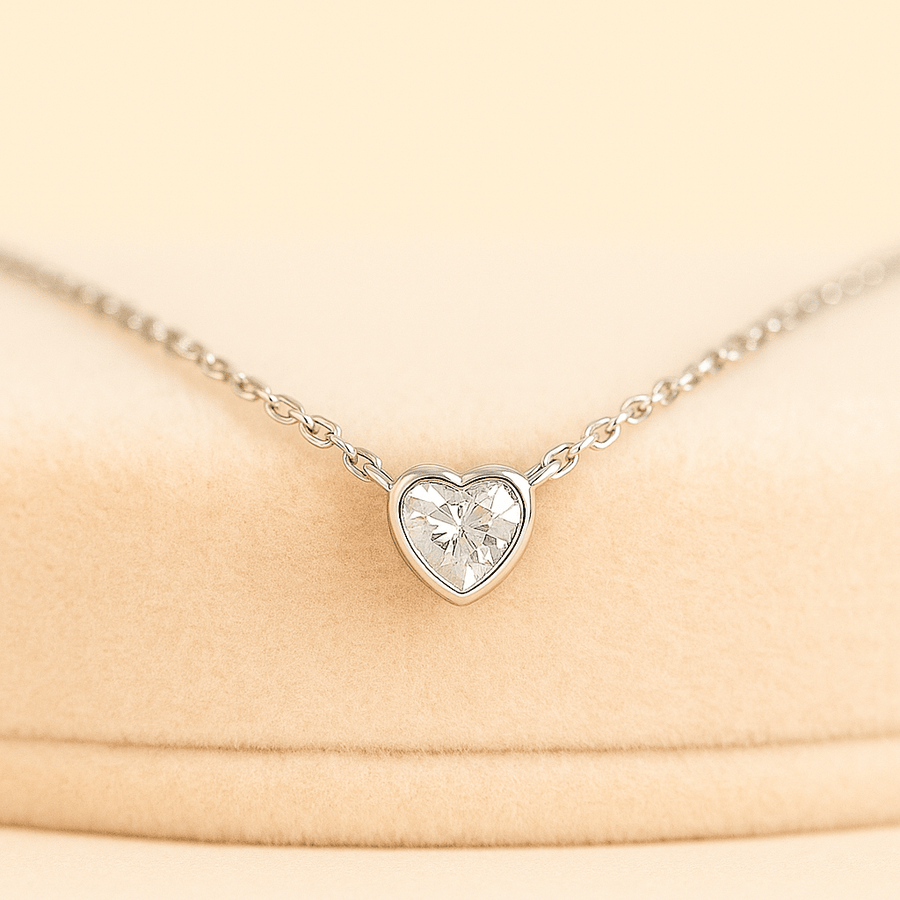 Hearthaway – Heart Shaped Moissanite Pendant Necklace in Sterling, Gold or Platinum - Jewel Eternal