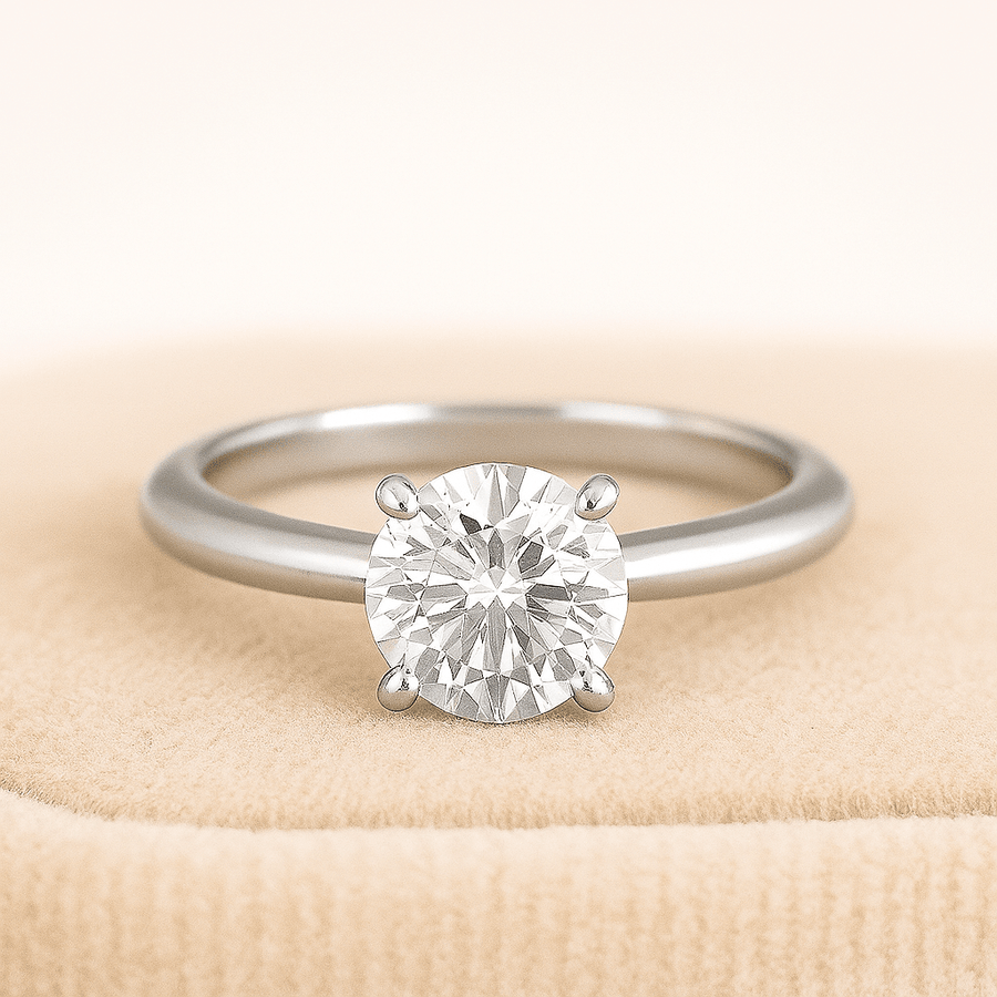 Jewel Classic – Round Brilliant Moissanite Solitaire Ring in Sterling, Gold or Platinum - Jewel Eternal