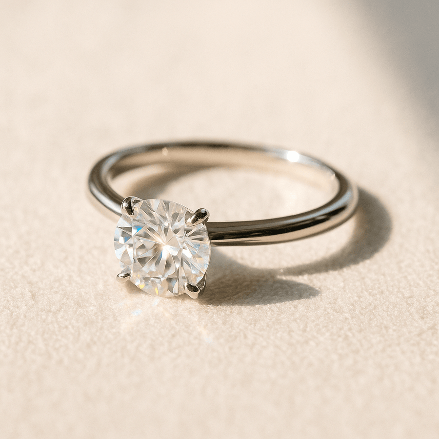 Jewel Classic – Round Brilliant Moissanite Solitaire Ring in Sterling, Gold or Platinum - Jewel Eternal