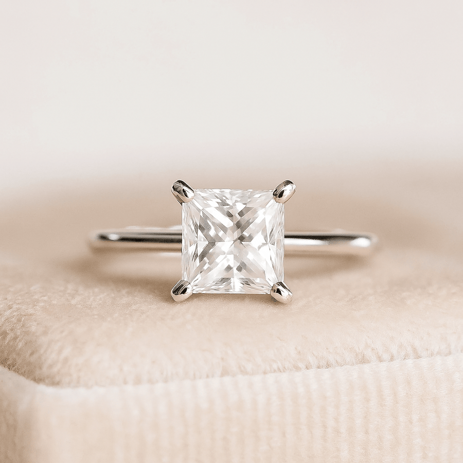 Modern Princess – 2 ct Princess Cut Moissanite Solitaire Ring in Sterling, Gold or Platinum - Jewel Eternal
