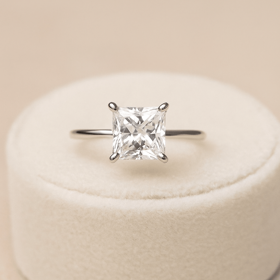 Modern Princess – 2 ct Princess Cut Moissanite Solitaire Ring in Sterling, Gold or Platinum - Jewel Eternal
