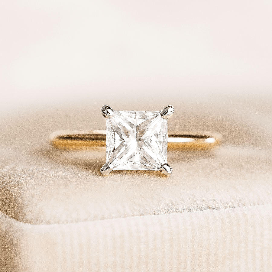 Modern Princess – 2 ct Princess Cut Moissanite Solitaire Ring in Sterling, Gold or Platinum - Jewel Eternal