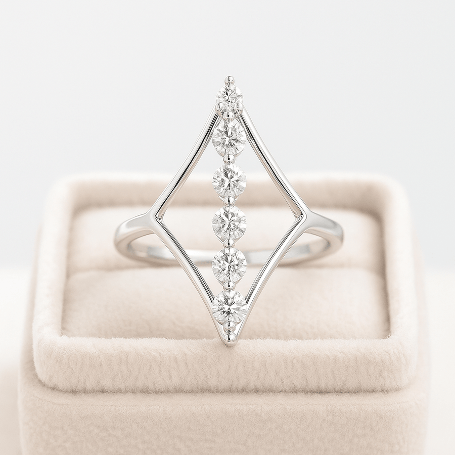 North Star – Compass - Inspired Moissanite Ring in Sterling, Gold or Platinum - Jewel Eternal