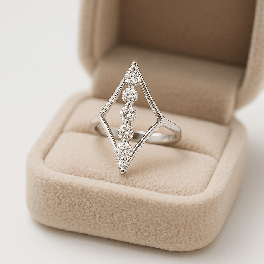 North Star – Compass - Inspired Moissanite Ring in Sterling, Gold or Platinum - Jewel Eternal