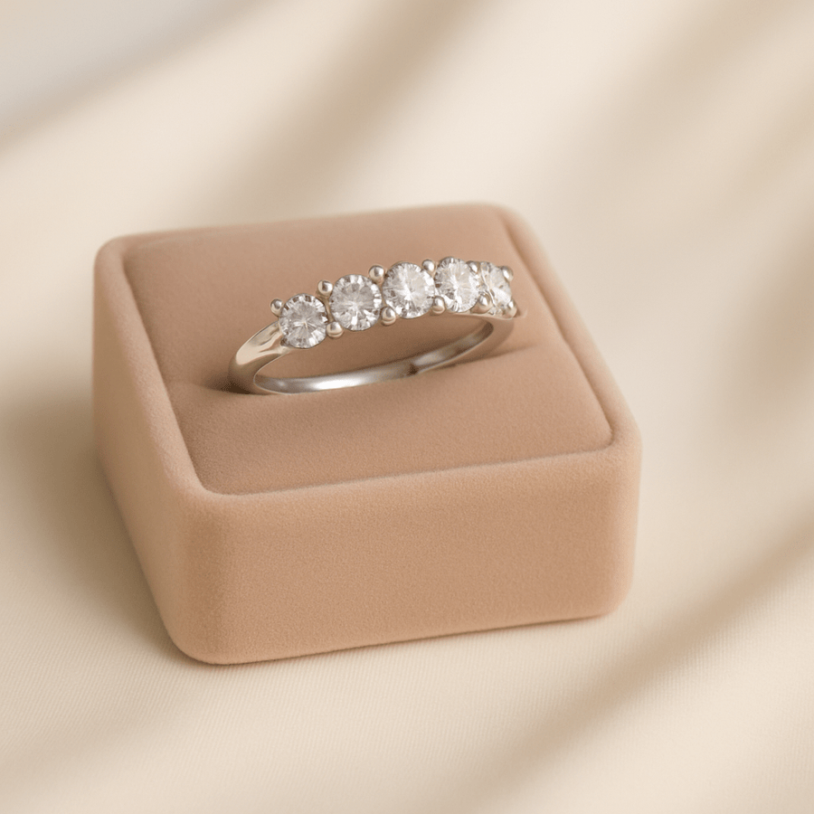 Pentastone Classic – Five - Stone Moissanite Ring in Sterling, Gold or Platinum - Jewel Eternal