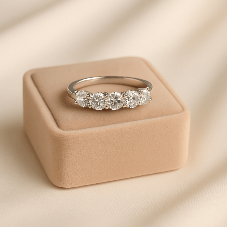 Pentastone Classic – Five - Stone Moissanite Ring in Sterling, Gold or Platinum - Jewel Eternal