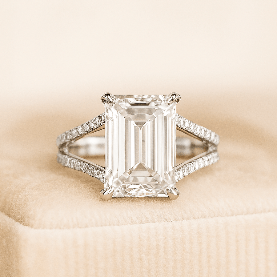 Queen – 10 ct Emerald Cut Moissanite Statement Ring in Sterling, Gold or Platinum - Jewel Eternal